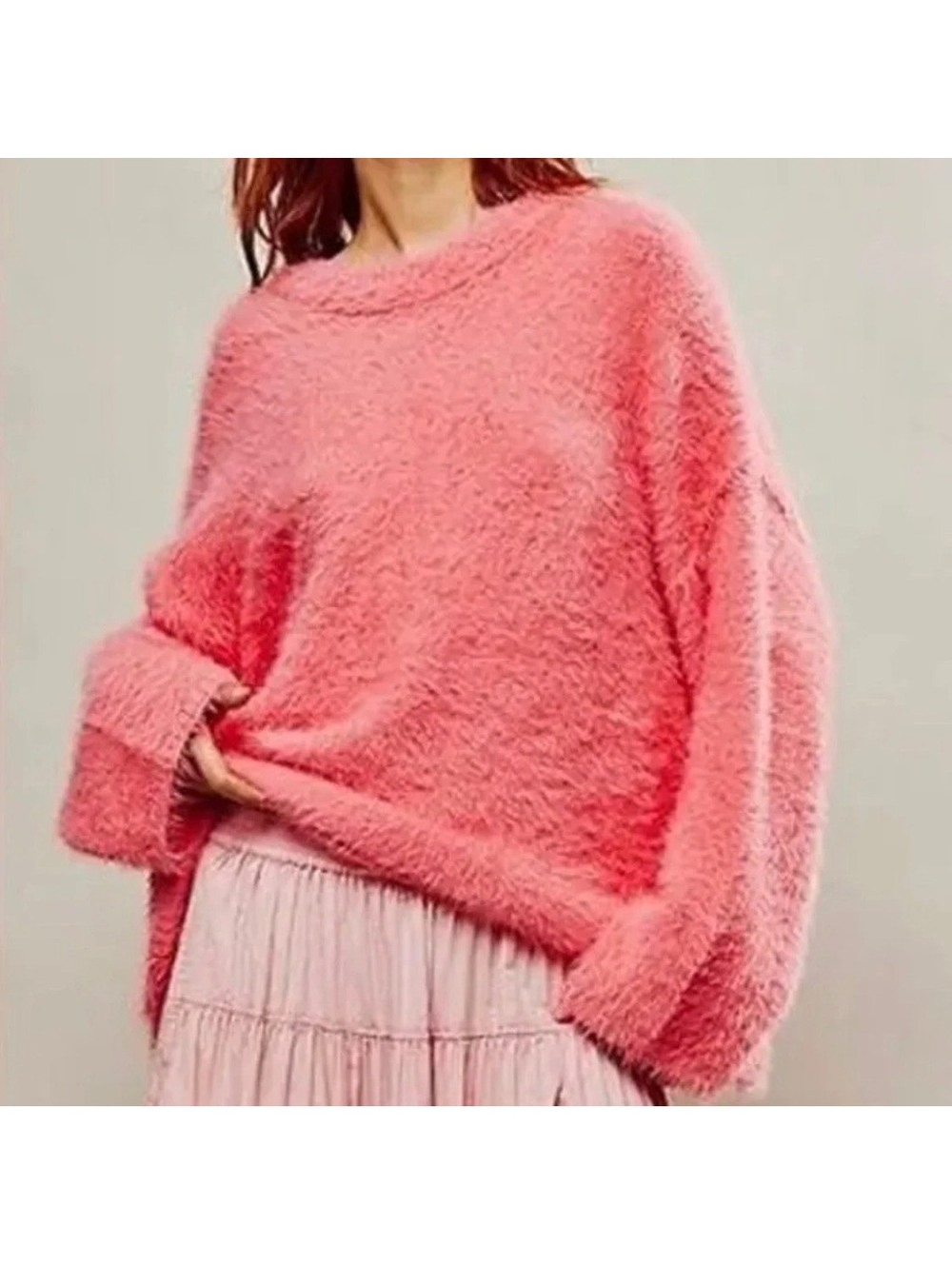 NWOT Free People Harrison Bunny Crew Sweater in Pink size M